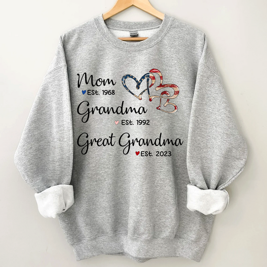 Personalized America Heart Mom Grandma Great Grandma Sweatshirt