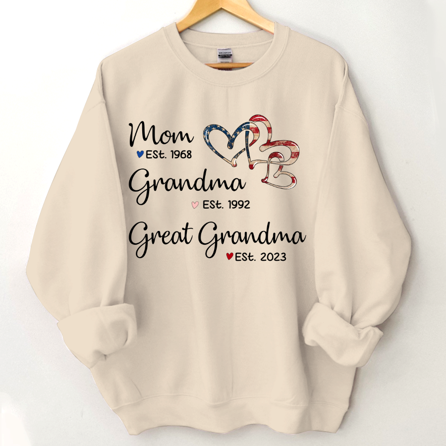 Personalized America Heart Mom Grandma Great Grandma Sweatshirt