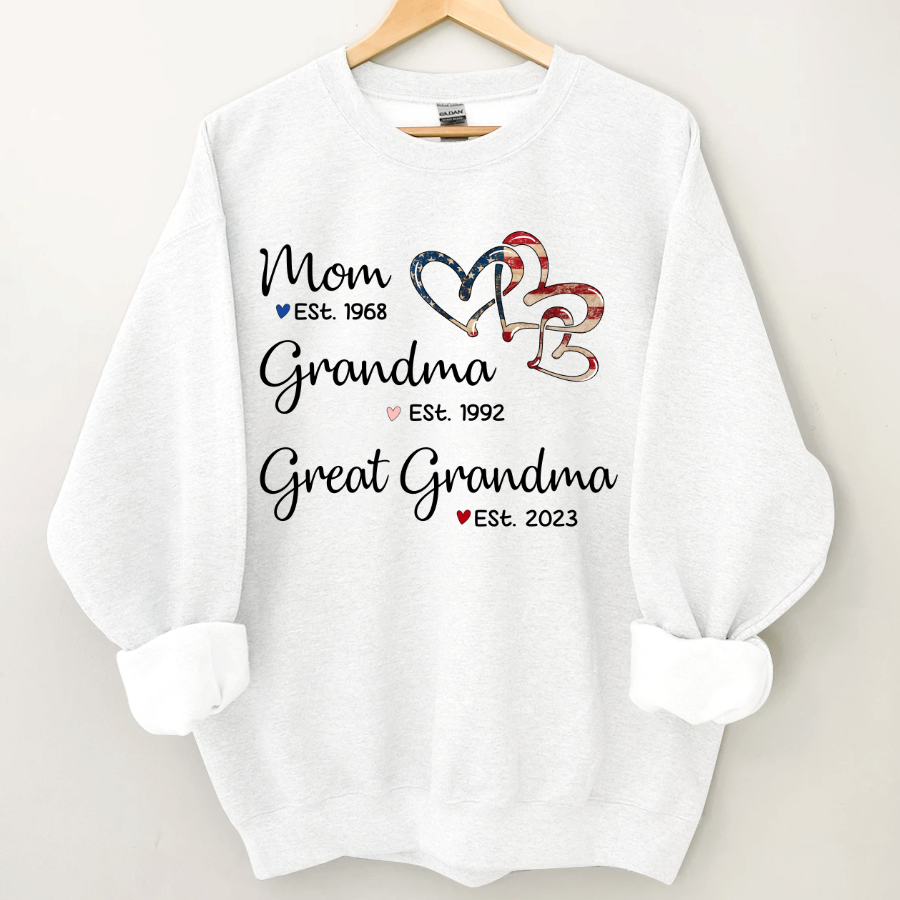 Personalized America Heart Mom Grandma Great Grandma Sweatshirt