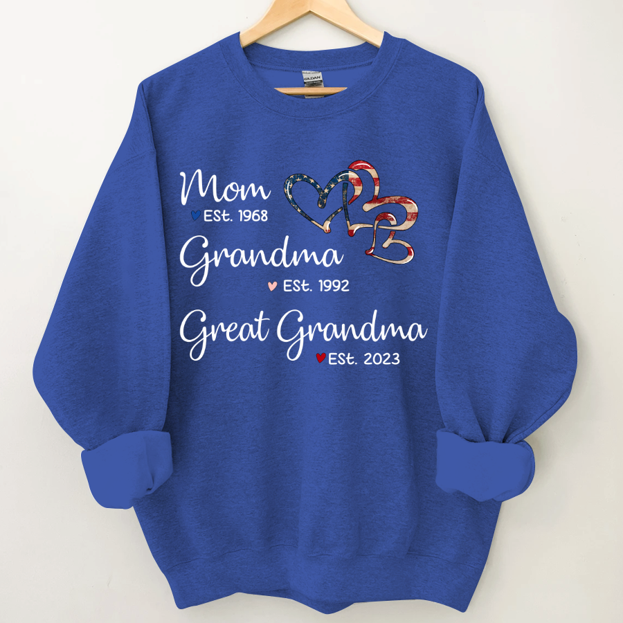 Personalized America Heart Mom Grandma Great Grandma Sweatshirt