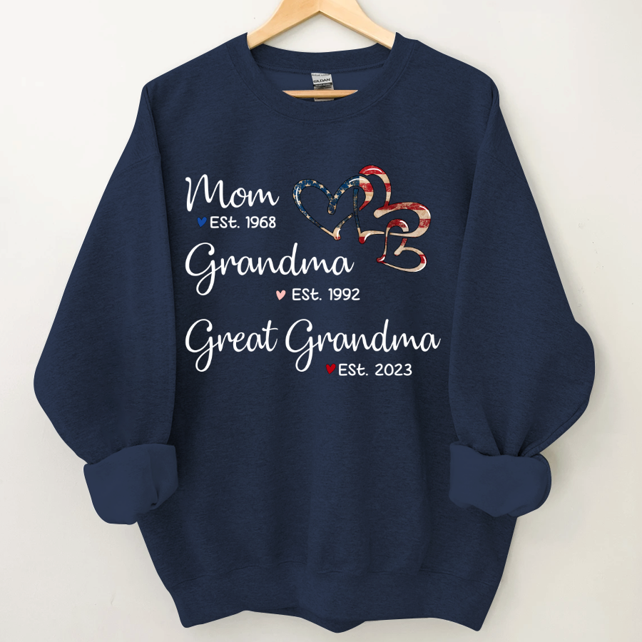 Personalized America Heart Mom Grandma Great Grandma Sweatshirt