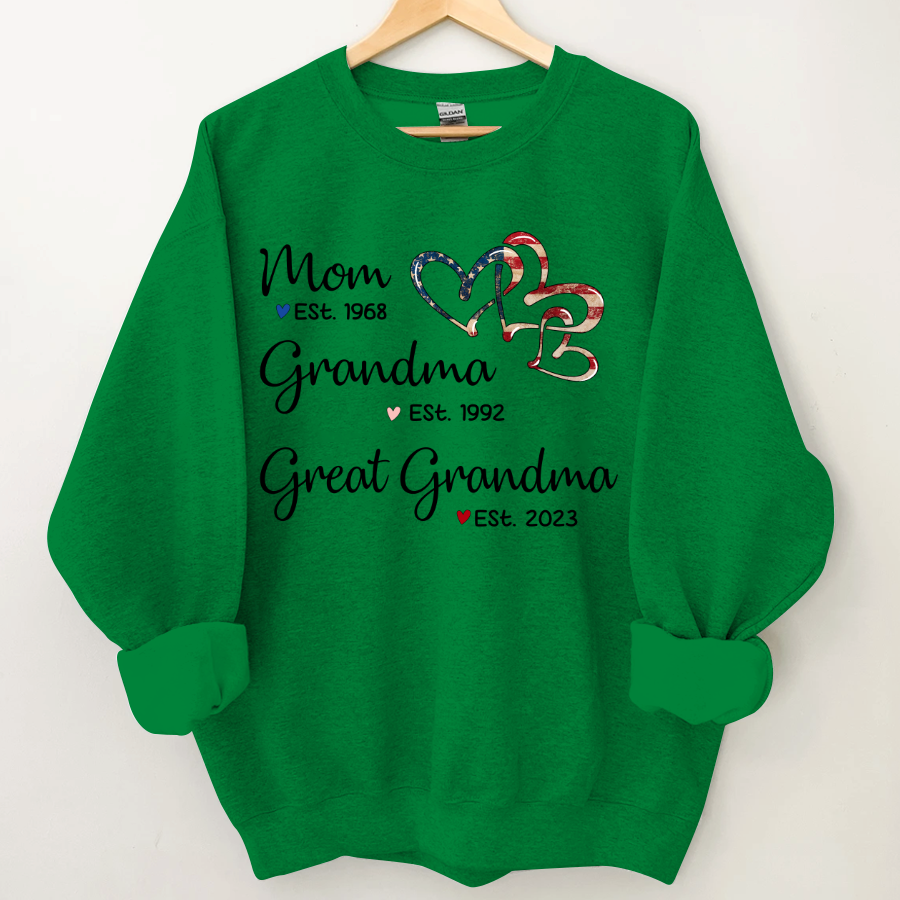 Personalized America Heart Mom Grandma Great Grandma Sweatshirt
