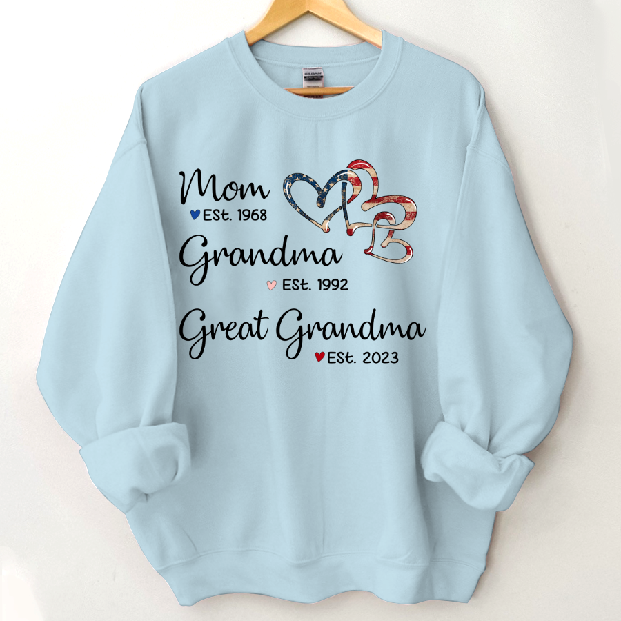 Personalized America Heart Mom Grandma Great Grandma Sweatshirt