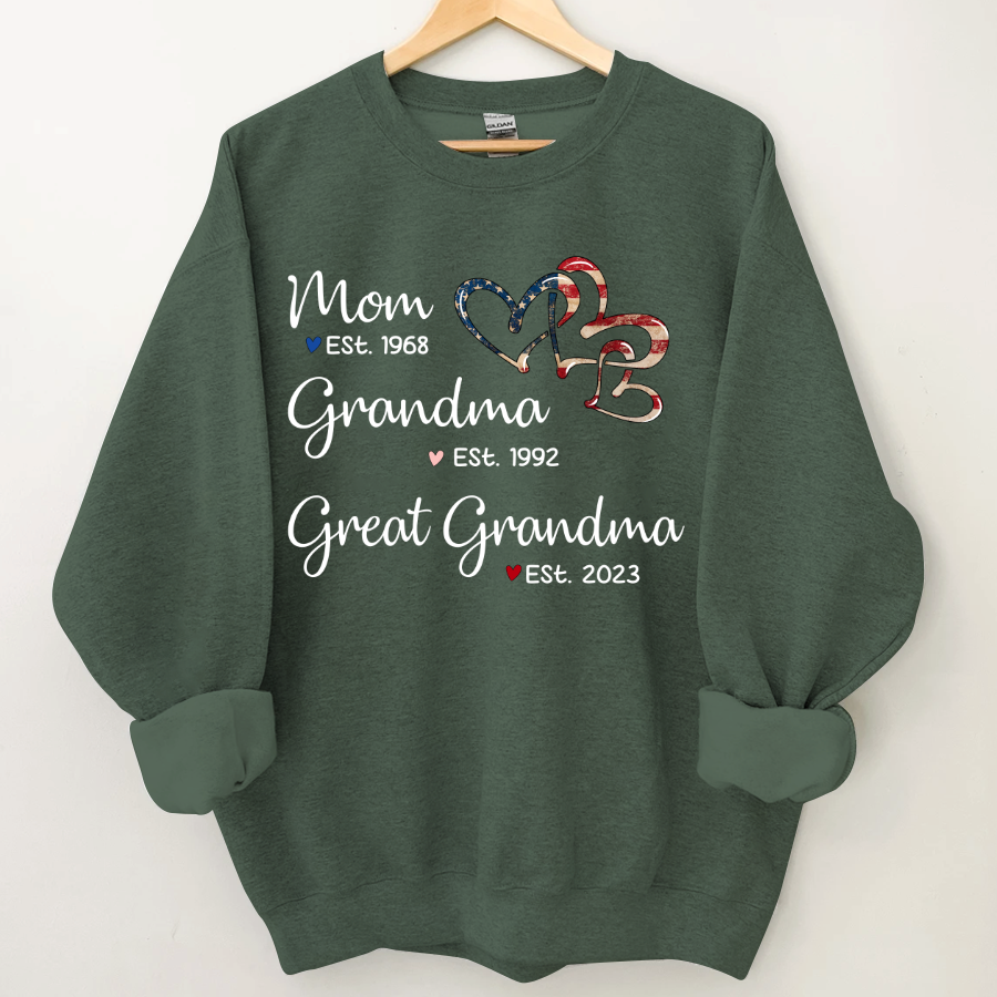 Personalized America Heart Mom Grandma Great Grandma Sweatshirt