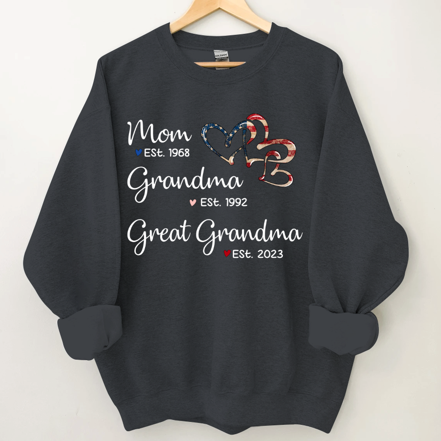 Personalized America Heart Mom Grandma Great Grandma Sweatshirt