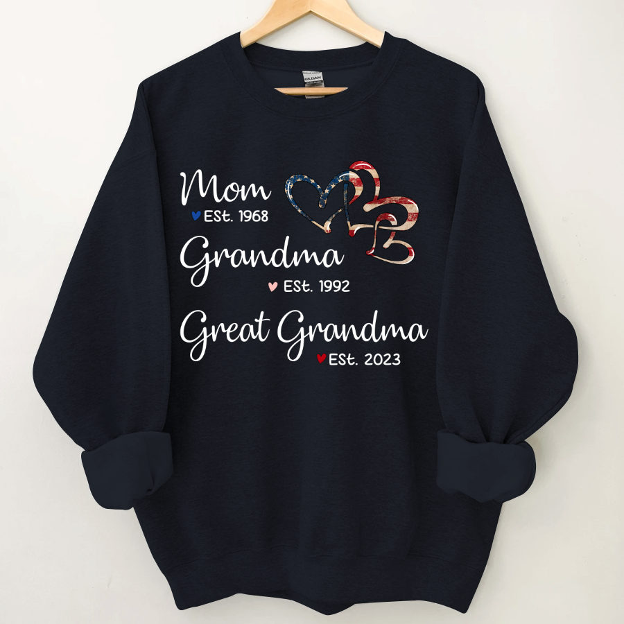 Personalized America Heart Mom Grandma Great Grandma Sweatshirt