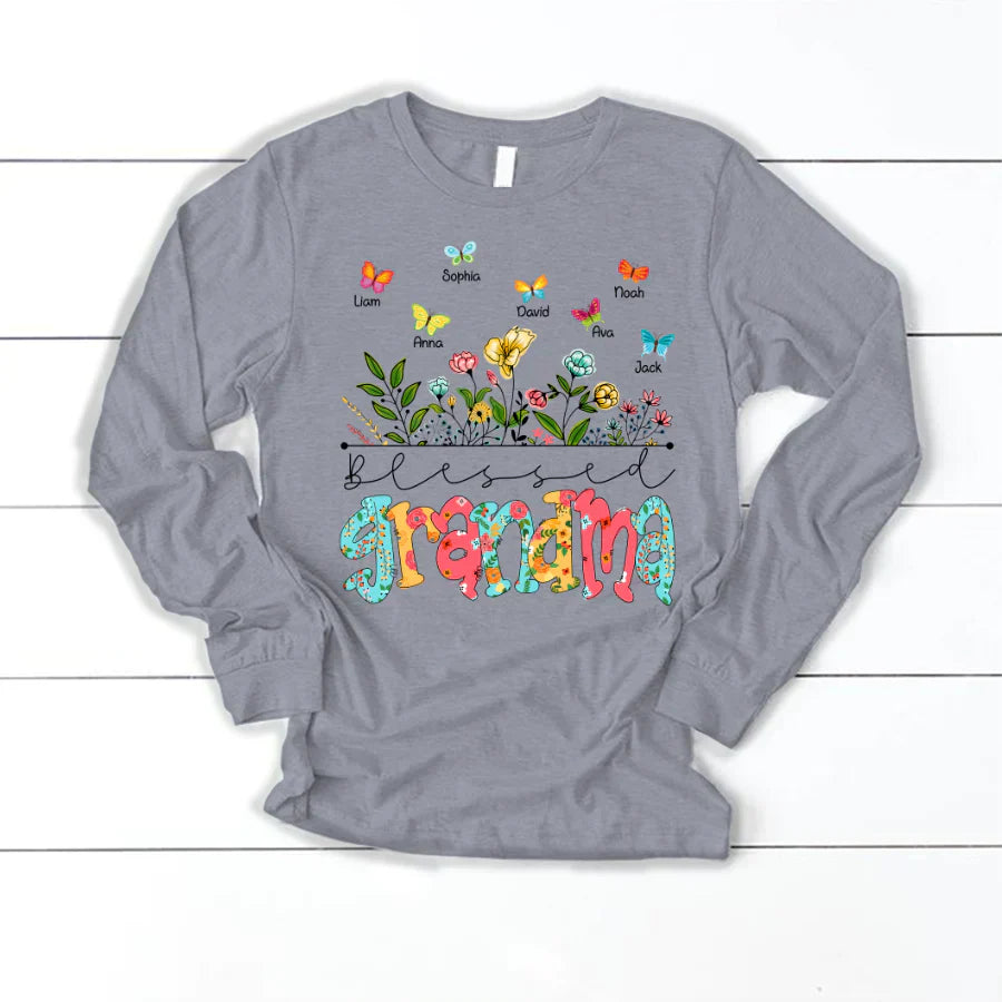 Personalized Blessed Grandma Wildflowers And Butterflies Shirts For Grandma Longsleeve