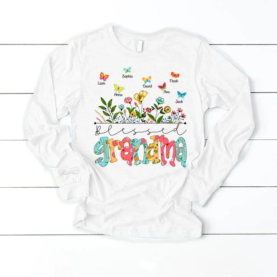 Personalized Blessed Grandma Wildflowers And Butterflies Shirts For Grandma Longsleeve