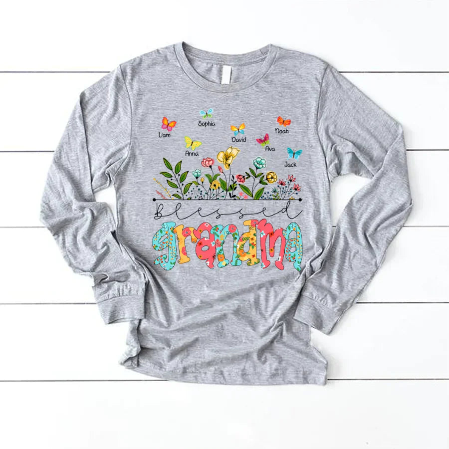 Personalized Blessed Grandma Wildflowers And Butterflies Shirts For Grandma Longsleeve