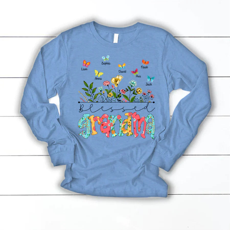 Personalized Blessed Grandma Wildflowers And Butterflies Shirts For Grandma Longsleeve