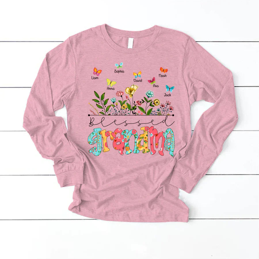Personalized Blessed Grandma Wildflowers And Butterflies Shirts For Grandma Longsleeve