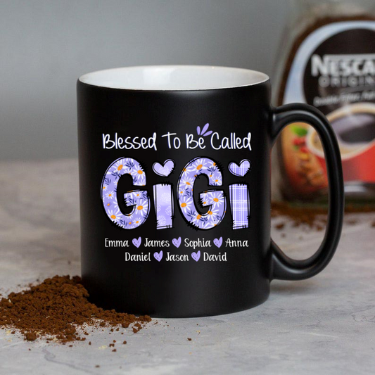 Personalized Blessed To Be Called Gigi Purple With Kids TH Mug