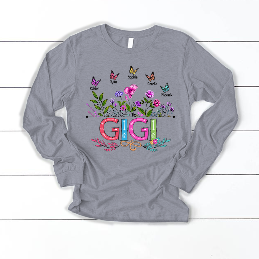 Personalized Gigi And Grandkids Butterfly Longsleeve