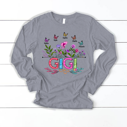 Personalized Gigi And Grandkids Butterfly Longsleeve
