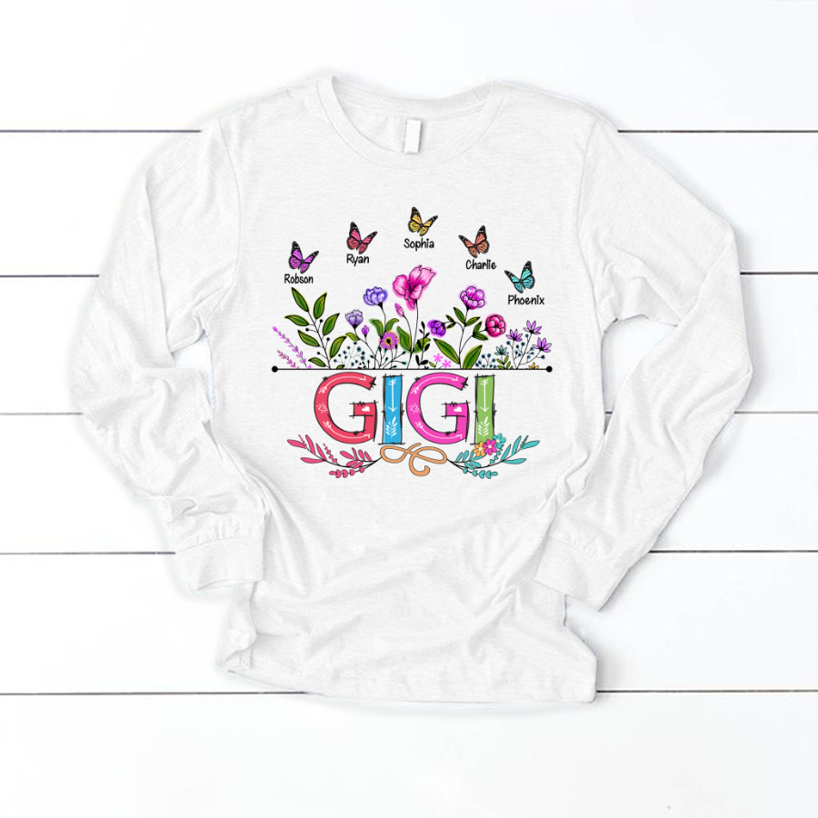 Personalized Gigi And Grandkids Butterfly Longsleeve