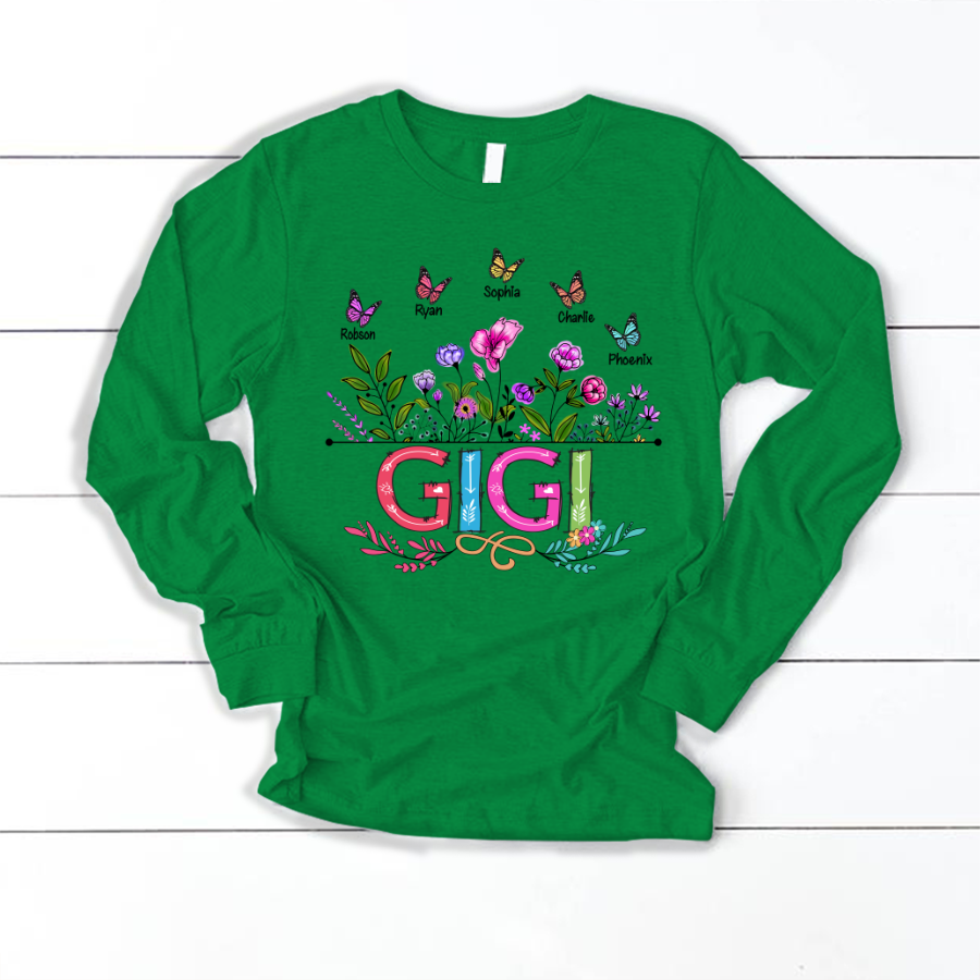 Personalized Gigi And Grandkids Butterfly Longsleeve