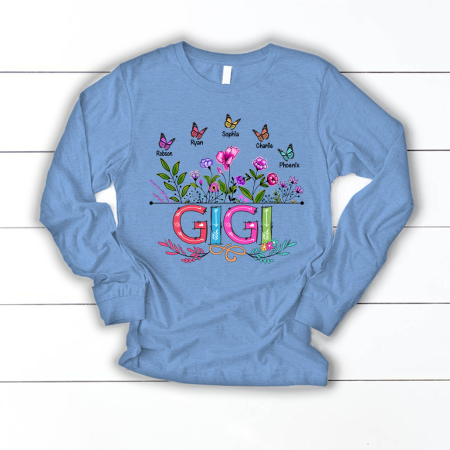 Personalized Gigi And Grandkids Butterfly Longsleeve