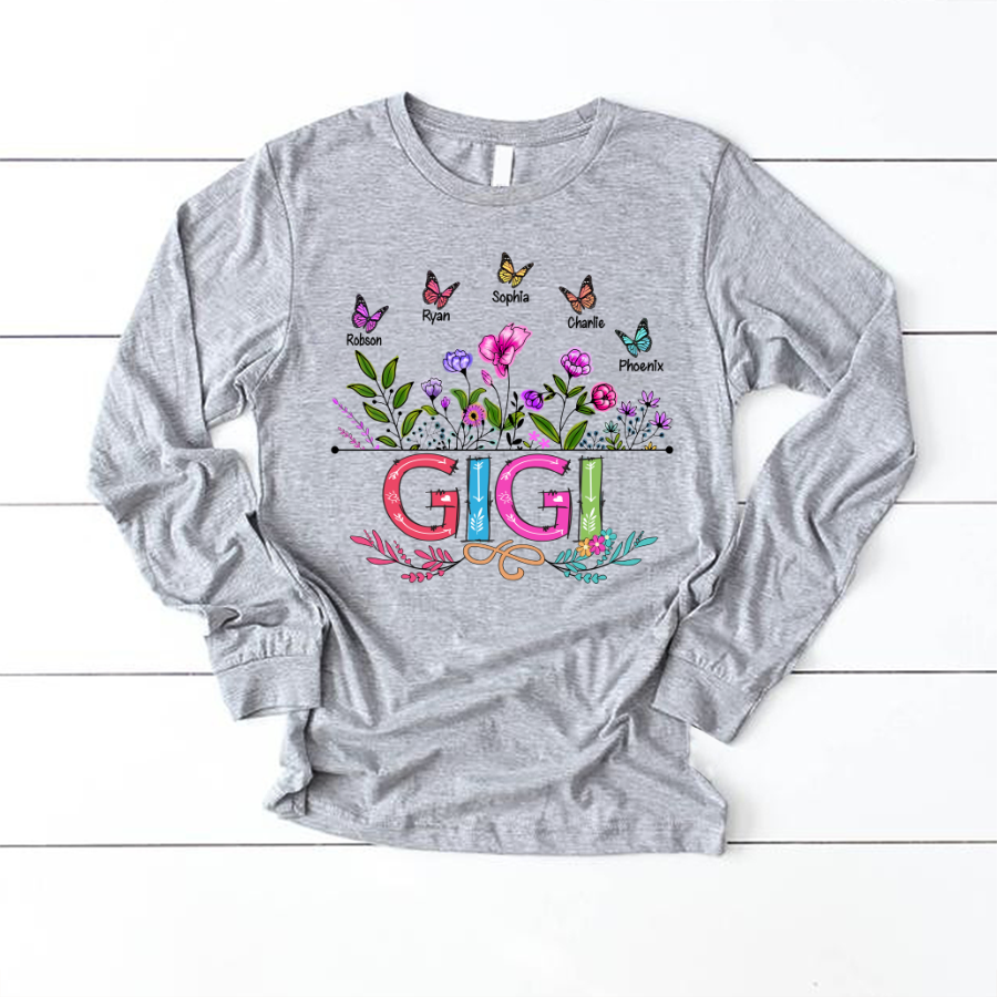 Personalized Gigi And Grandkids Butterfly Longsleeve