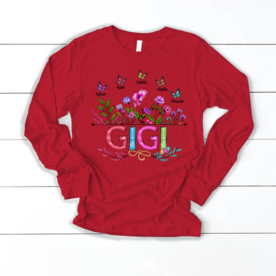 Personalized Gigi And Grandkids Butterfly Longsleeve