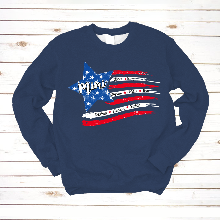 Personalized Grandma And Grandkids American Flag Sweatshirt