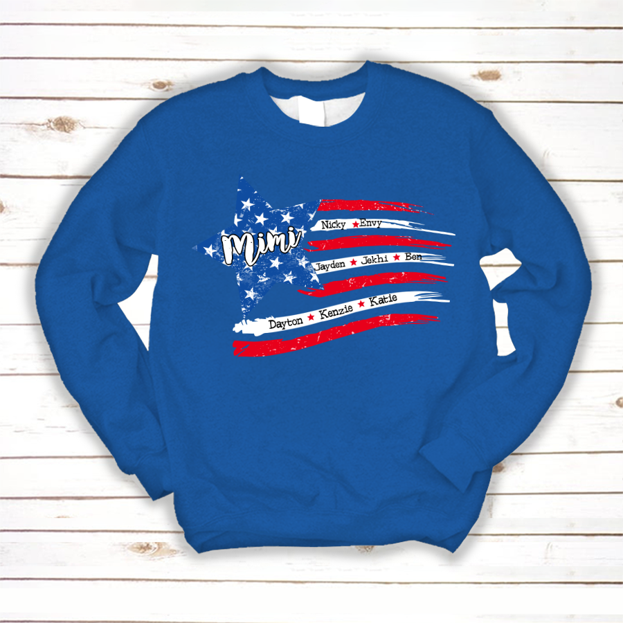 Personalized Grandma And Grandkids American Flag Sweatshirt