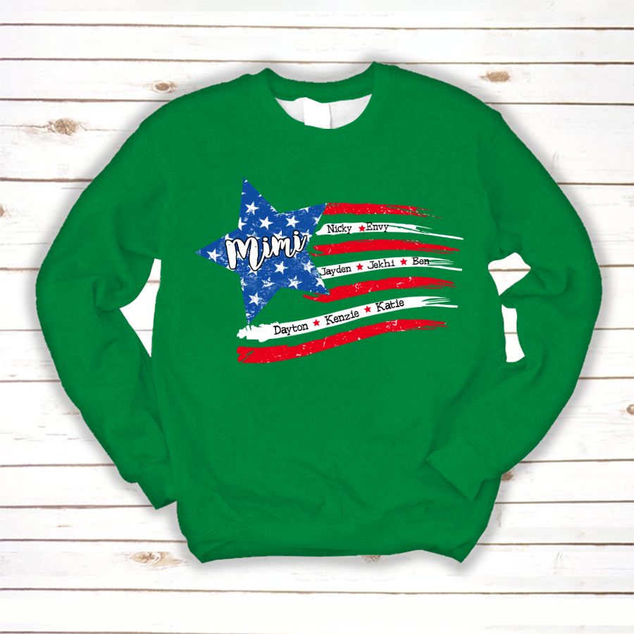 Personalized Grandma And Grandkids American Flag Sweatshirt