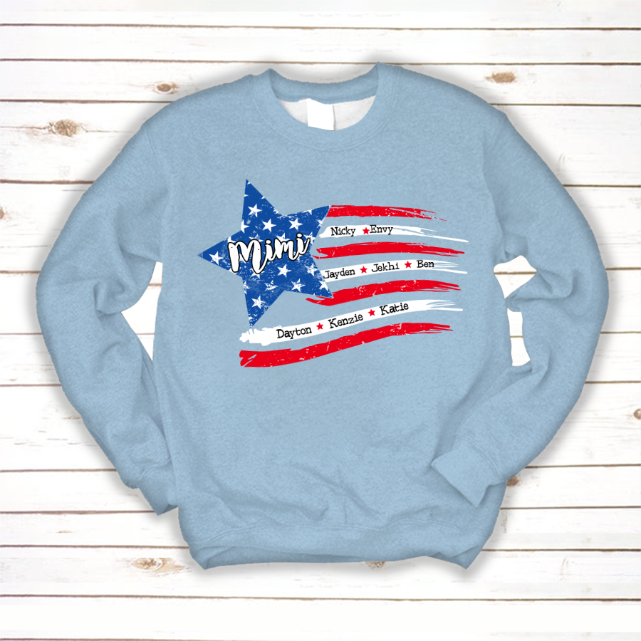 Personalized Grandma And Grandkids American Flag Sweatshirt