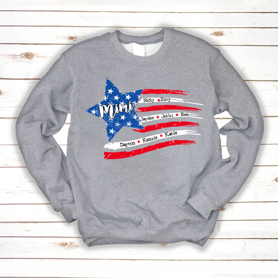 Personalized Grandma And Grandkids American Flag Sweatshirt