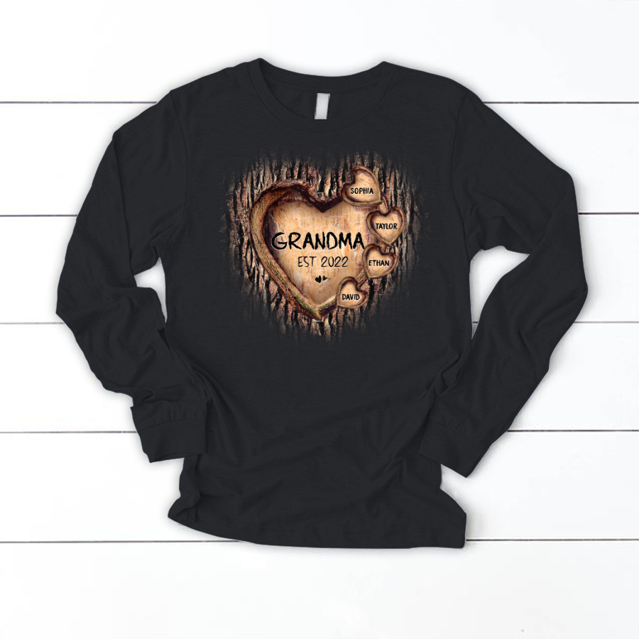 Personalized Grandma And Grandkids Hearts Tree New Longsleeve