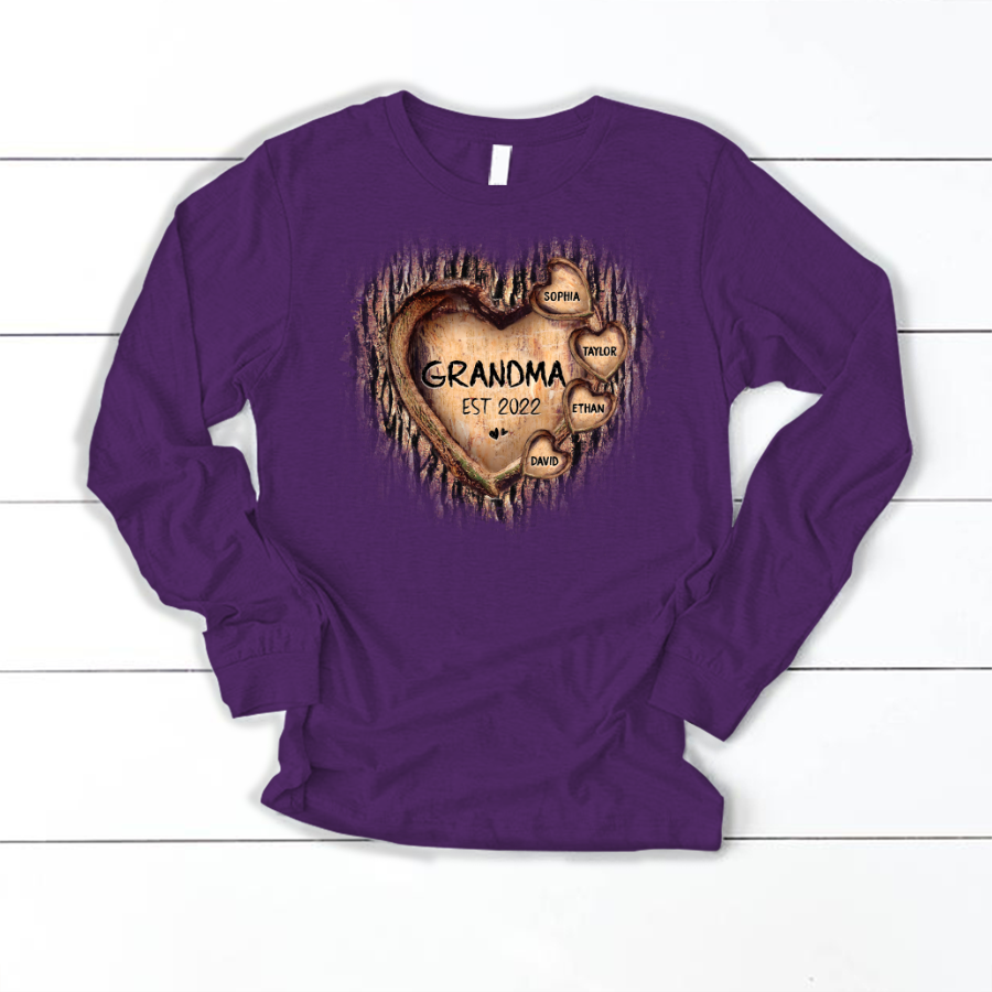 Personalized Grandma And Grandkids Hearts Tree New Longsleeve