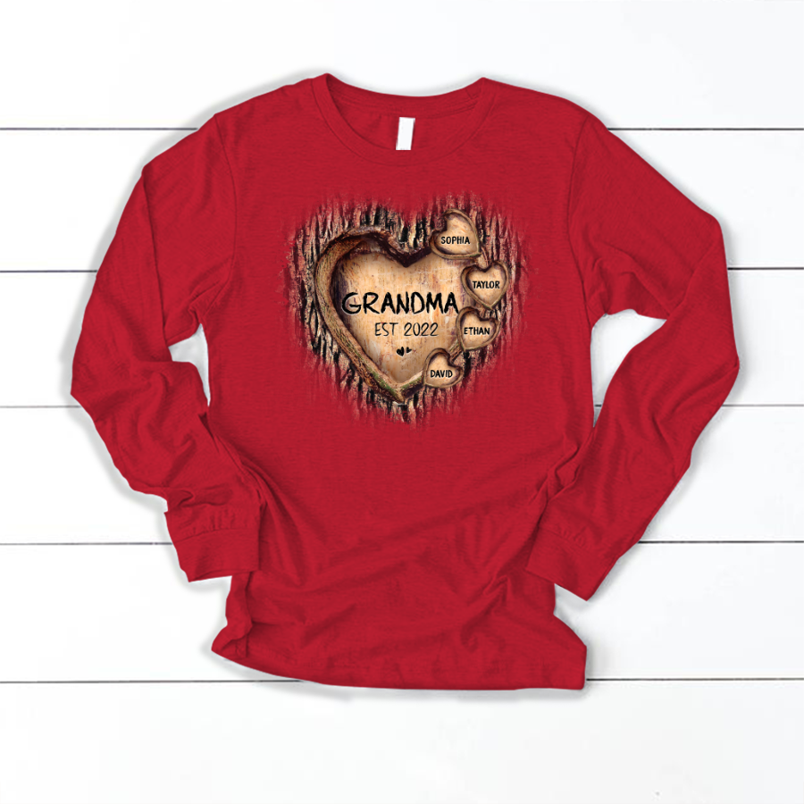 Personalized Grandma And Grandkids Hearts Tree New Longsleeve