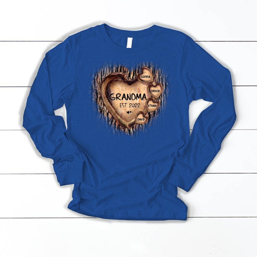 Personalized Grandma And Grandkids Hearts Tree New Longsleeve