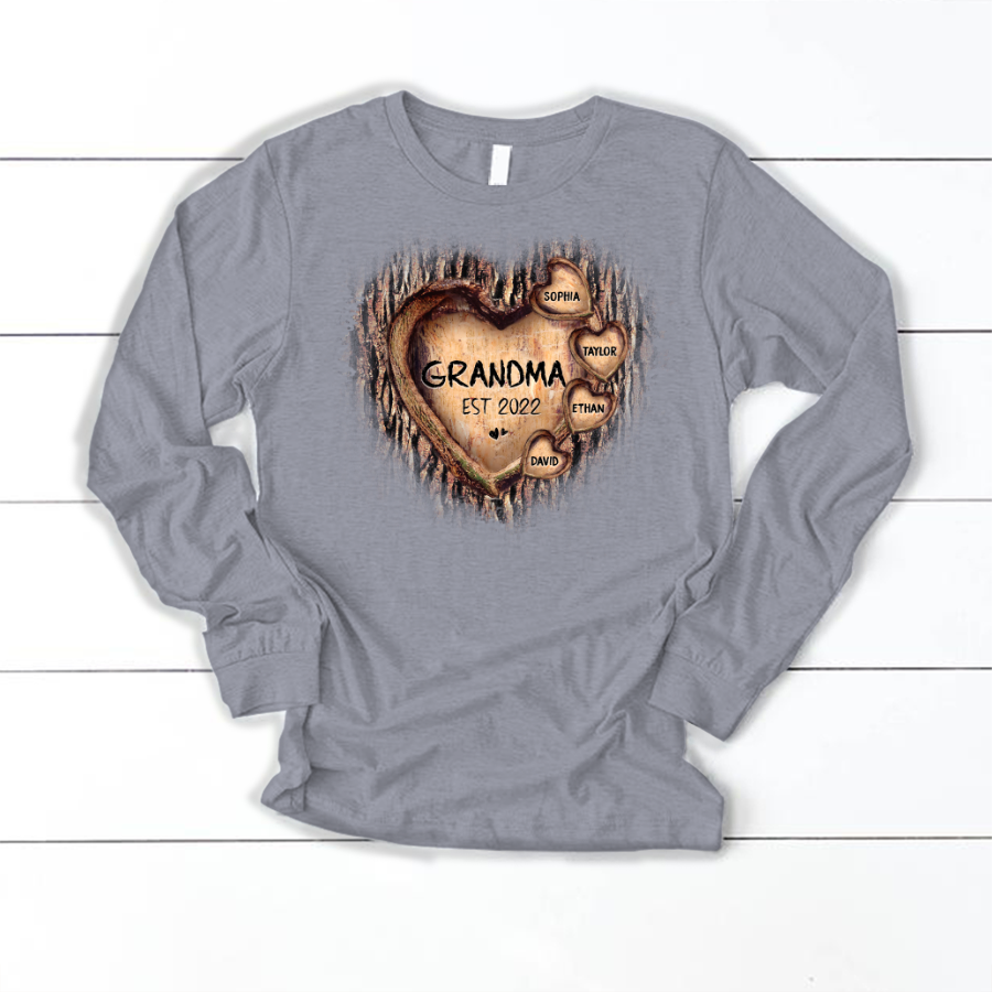 Personalized Grandma And Grandkids Hearts Tree New Longsleeve
