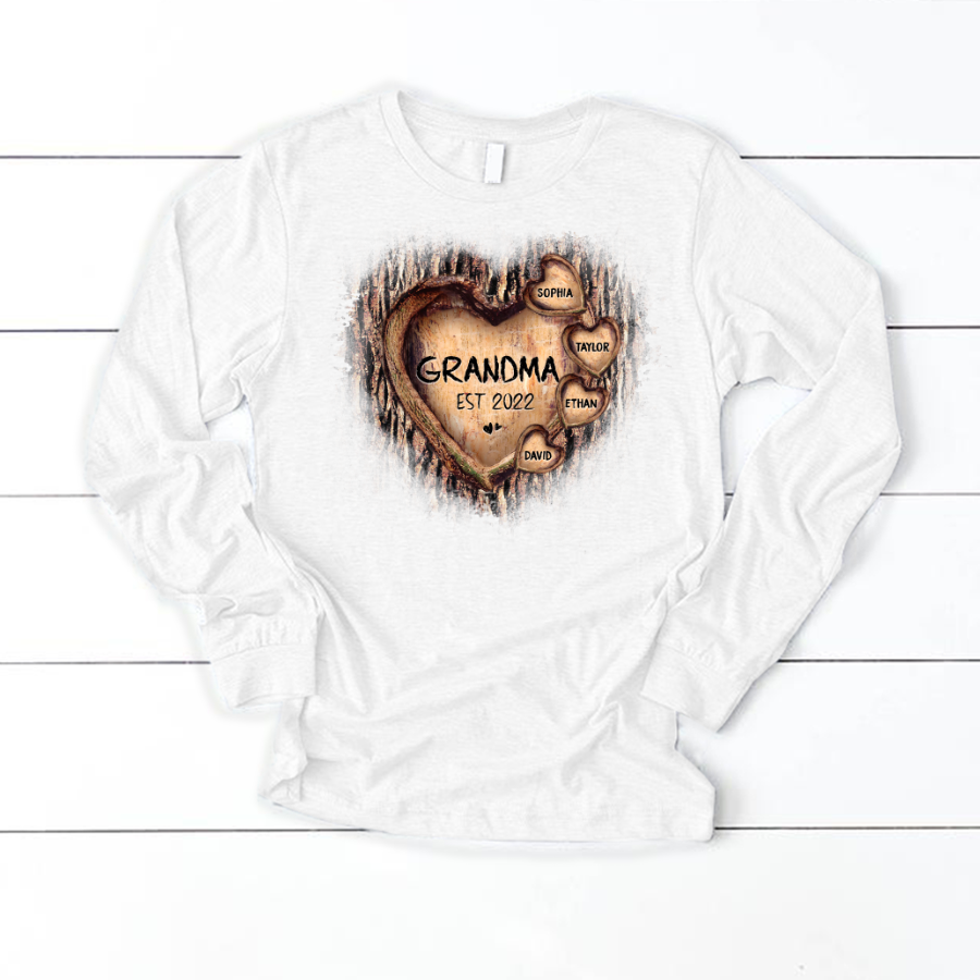 Personalized Grandma And Grandkids Hearts Tree New Longsleeve