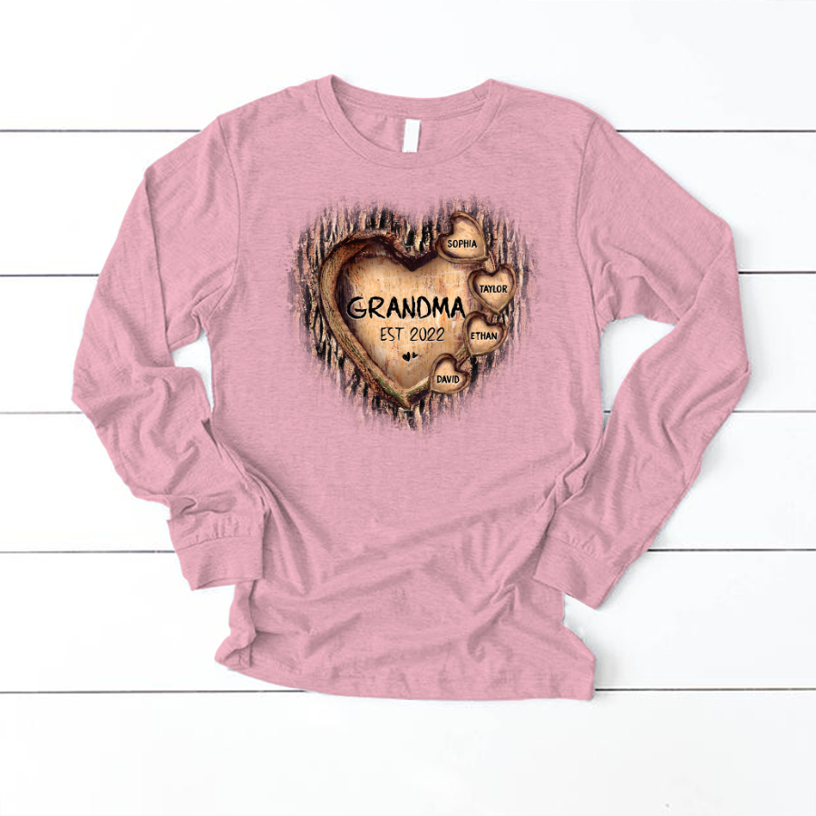 Personalized Grandma And Grandkids Hearts Tree New Longsleeve