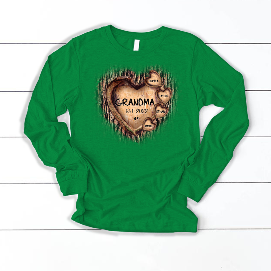 Personalized Grandma And Grandkids Hearts Tree New Longsleeve