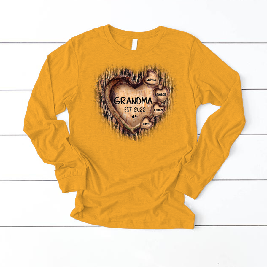 Personalized Grandma And Grandkids Hearts Tree New Longsleeve
