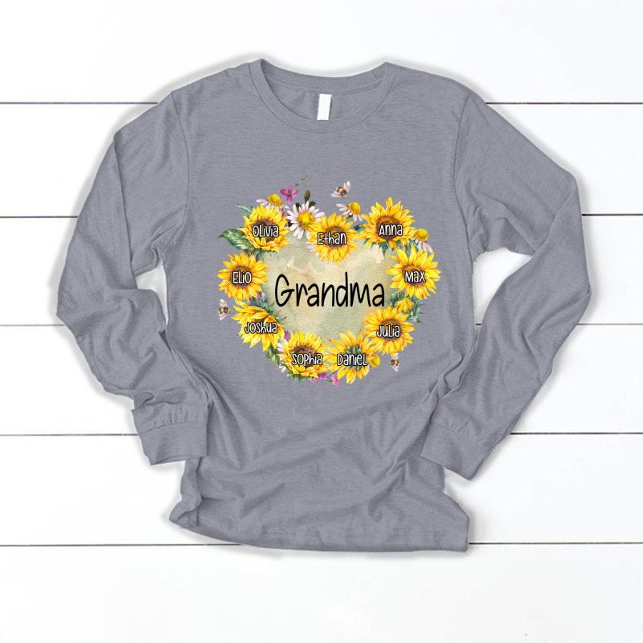 Personalized Grandma Hearts Sunflower Longsleeve