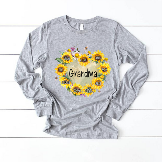 Personalized Grandma Hearts Sunflower Longsleeve