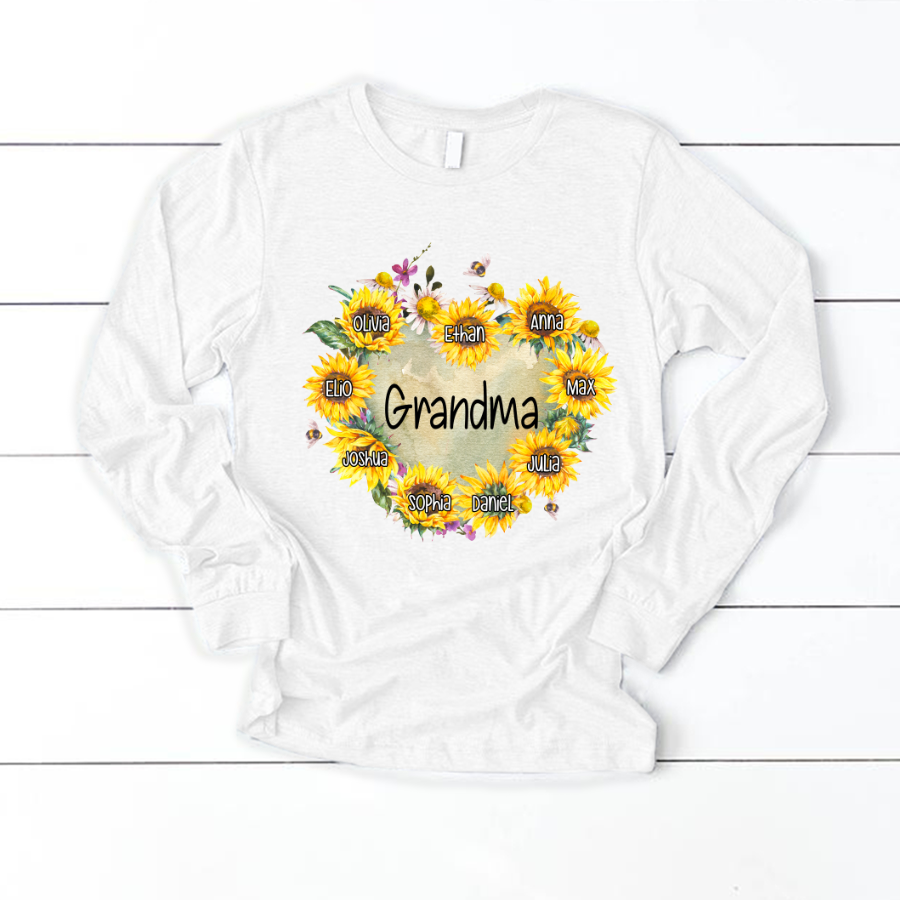 Personalized Grandma Hearts Sunflower Longsleeve