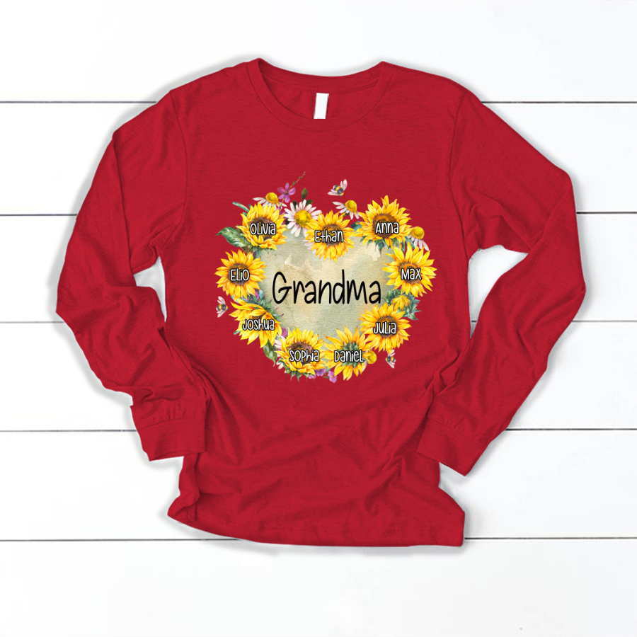Personalized Grandma Hearts Sunflower Longsleeve