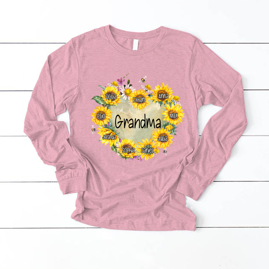 Personalized Grandma Hearts Sunflower Longsleeve