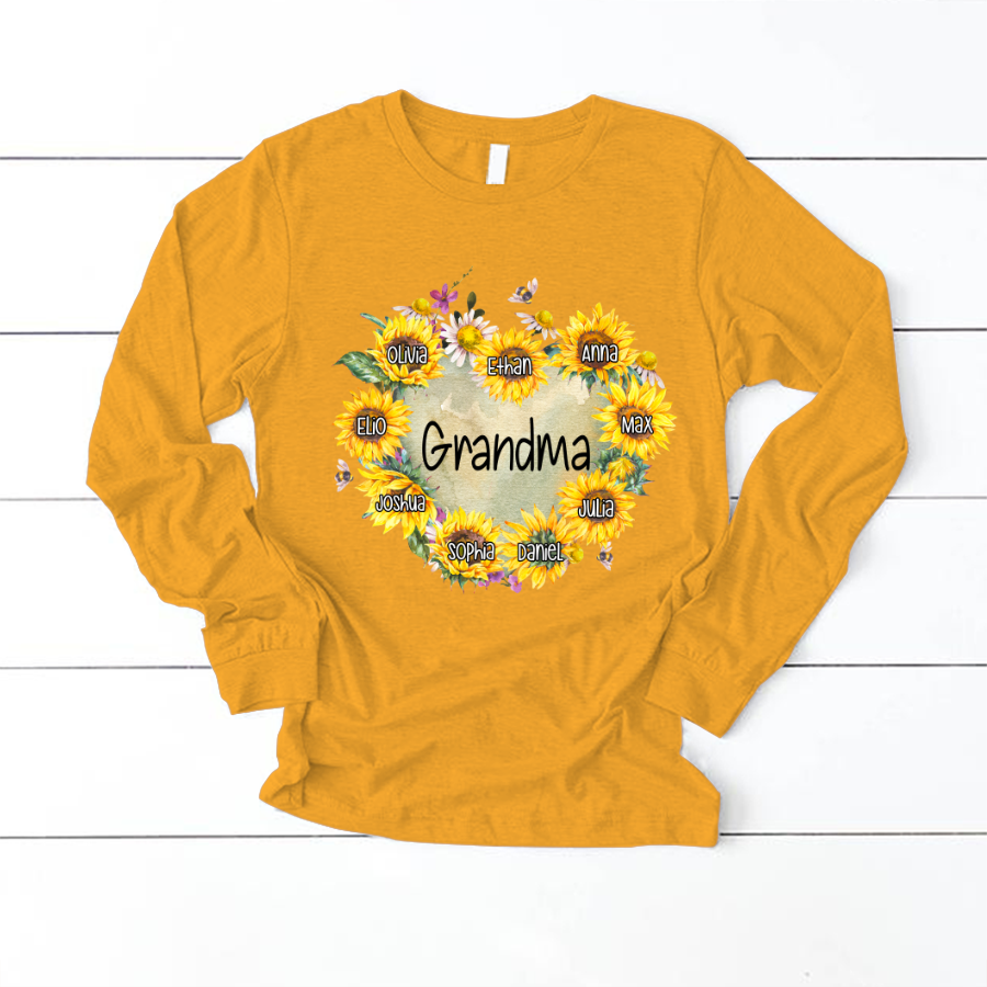 Personalized Grandma Hearts Sunflower Longsleeve