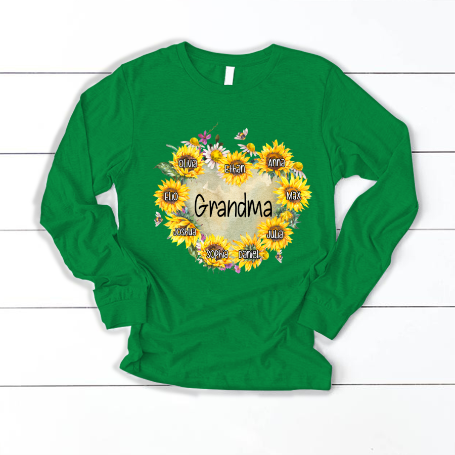 Personalized Grandma Hearts Sunflower Longsleeve