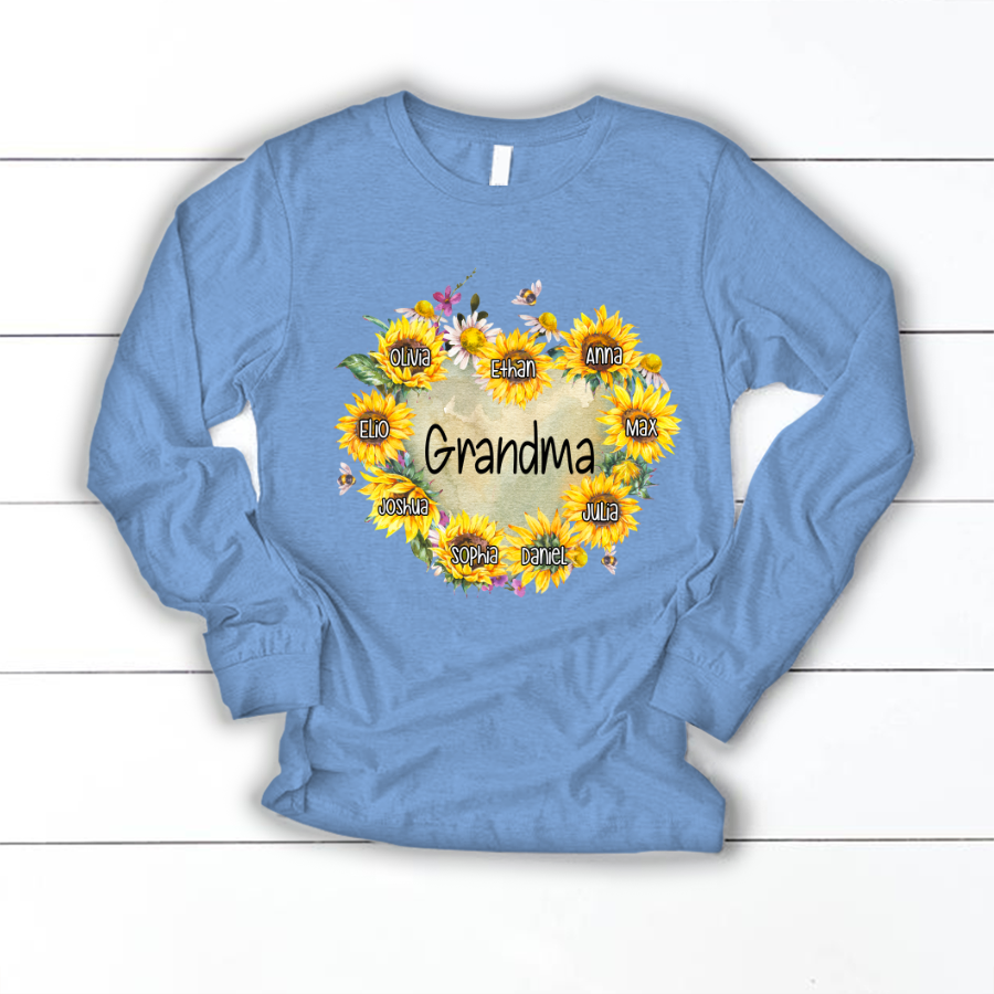 Personalized Grandma Hearts Sunflower Longsleeve