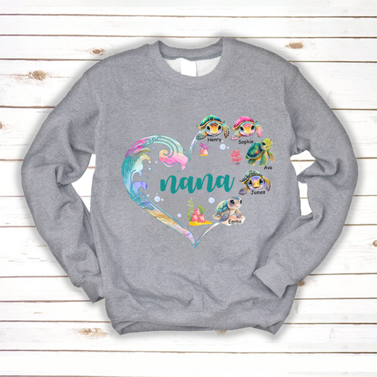 Personalized Grandma and Grandkid's Heart Turtle Mother's Day Sweatshirt