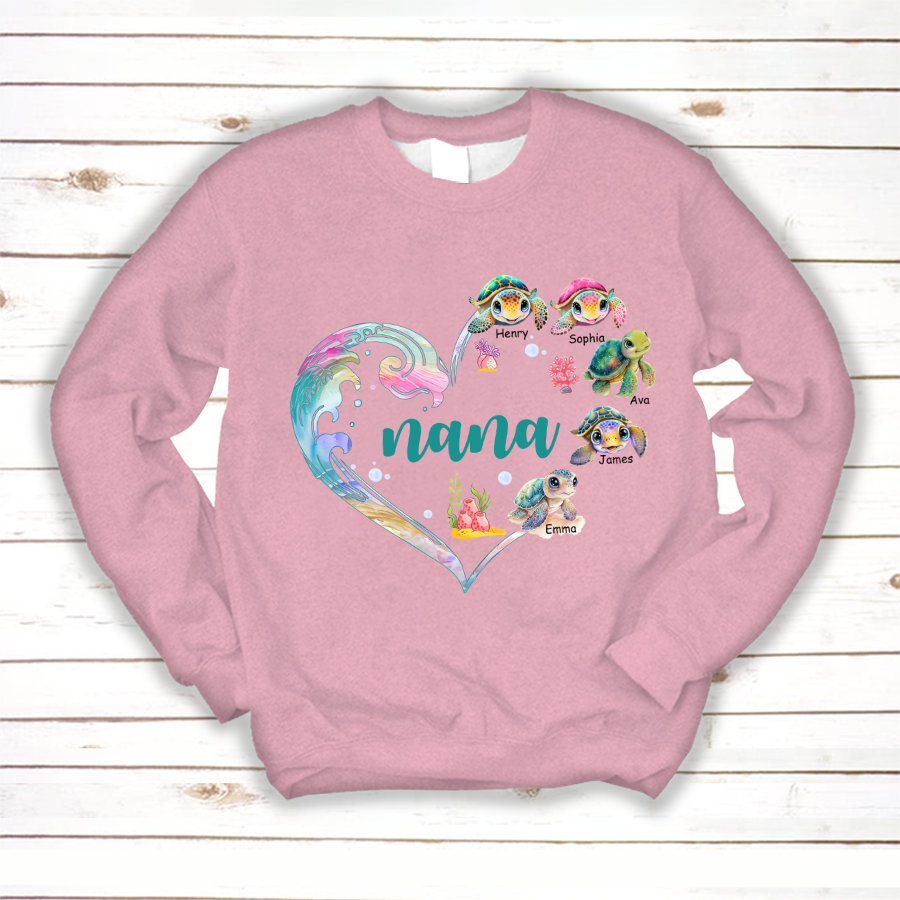 Personalized Grandma and Grandkid's Heart Turtle Mother's Day Sweatshirt