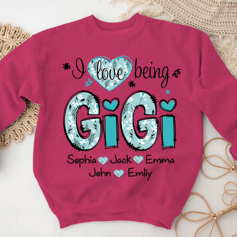 Personalized I love being Gigi Flower Custom Names And Grandkids Mother's Day Sweatshirt