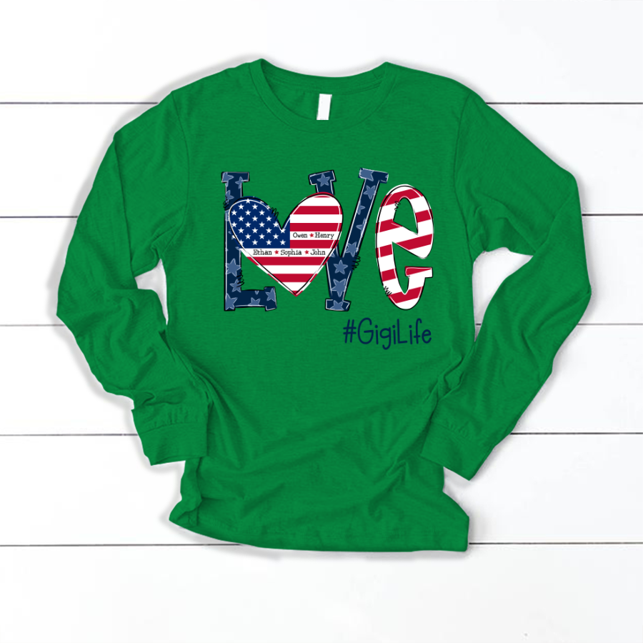 Personalized Love Gigi Life American Flag Longsleeve