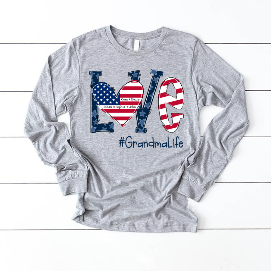 Personalized Love Grandma Life American Flag Longsleeve